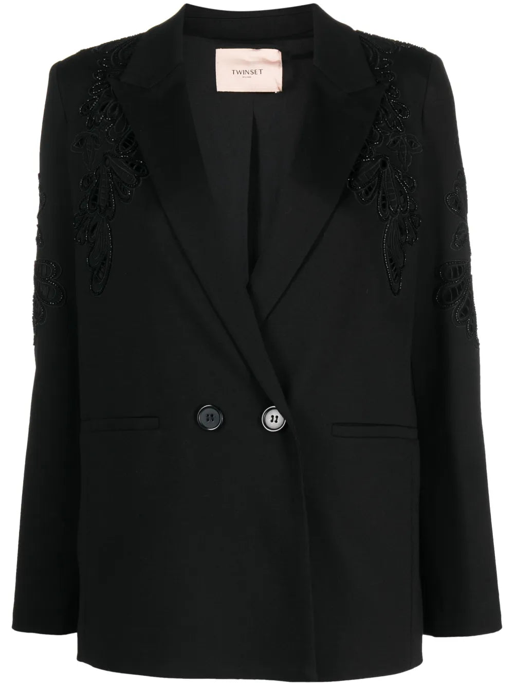 Floral-Embroidered Double-Breasted Blazer