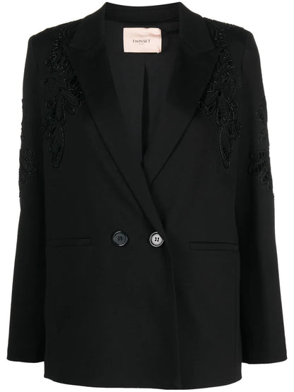 Floral-Embroidered Double-Breasted Blazer