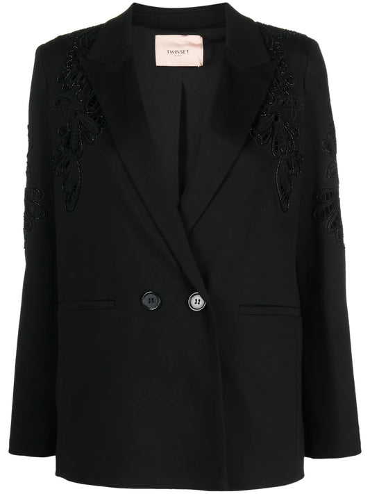 Floral-Embroidered Double-Breasted Blazer