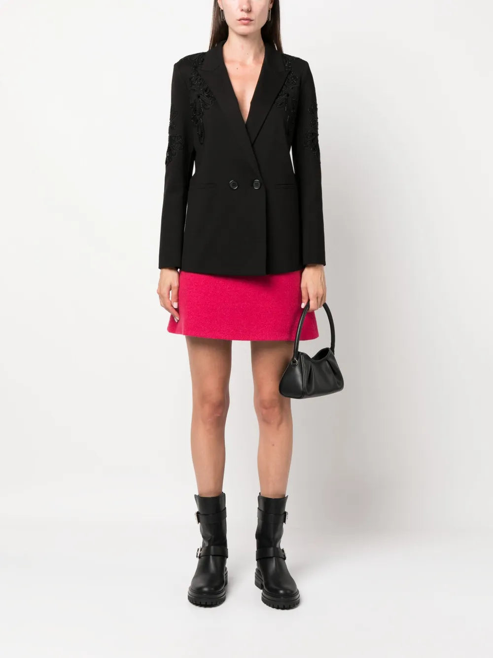 Floral-Embroidered Double-Breasted Blazer