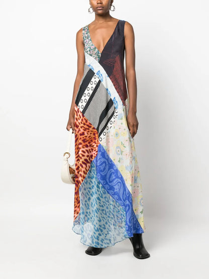 Regenerated Patchwork Silk Dress