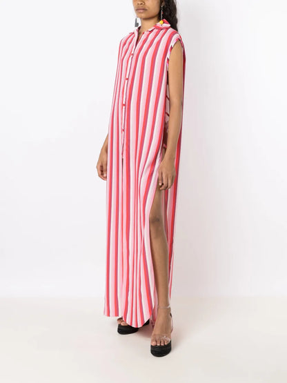 Stripe-Print Long Shirtdress