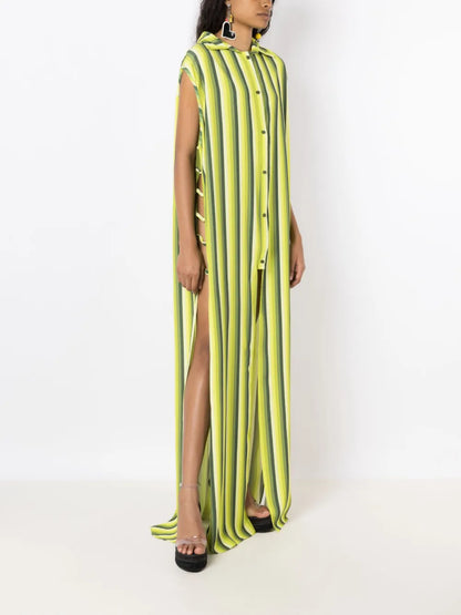 Stripe-Print Long Shirtdress