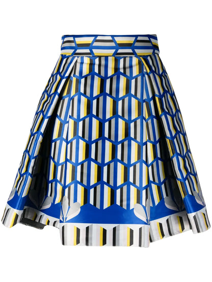 Graphic-Print Pleated Miniskirt