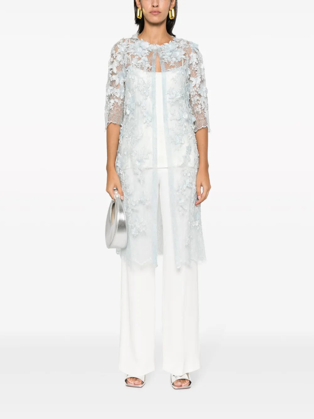 Floral-Lace Semi-Sheer Coat