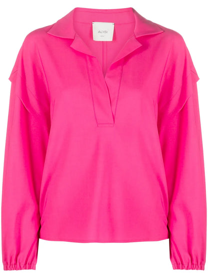 Notched-Collar Drop-Shoulder Blouse
