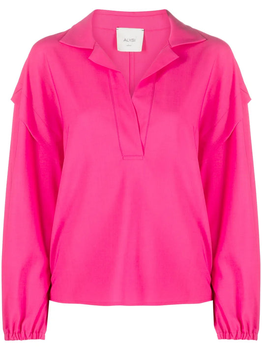 Notched-Collar Drop-Shoulder Blouse