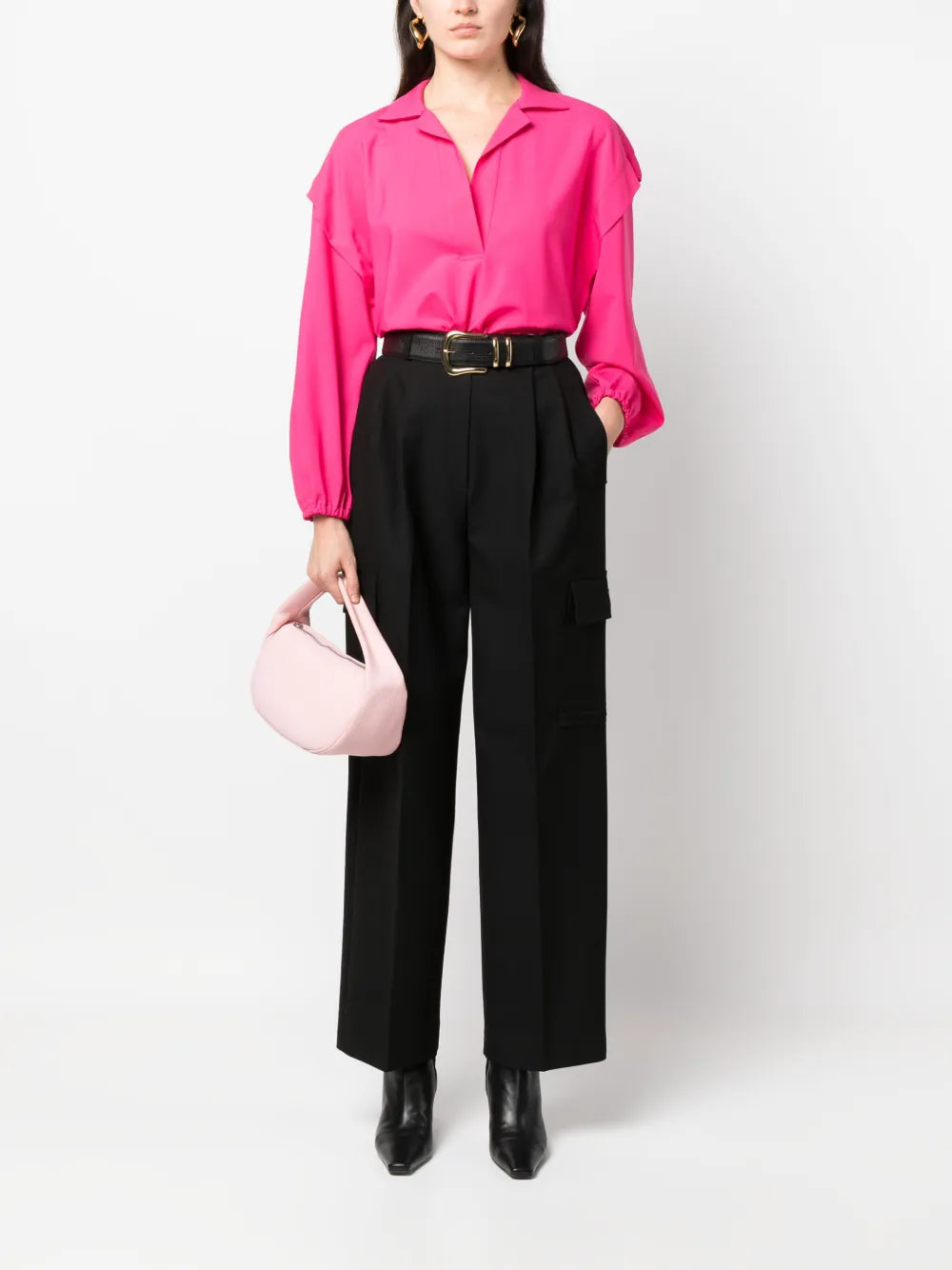 Notched-Collar Drop-Shoulder Blouse