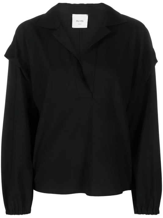 Notched-Collar Drop-Shoulder Blouse