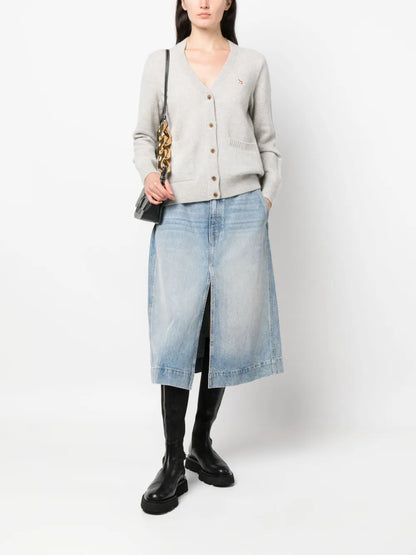 Logo-Patch V-Neck Wool Cardigan