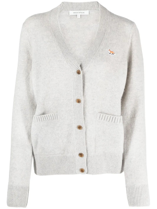 Logo-Patch V-Neck Wool Cardigan