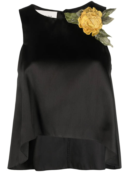 Floral-Appliqué Sleeveless Blouse