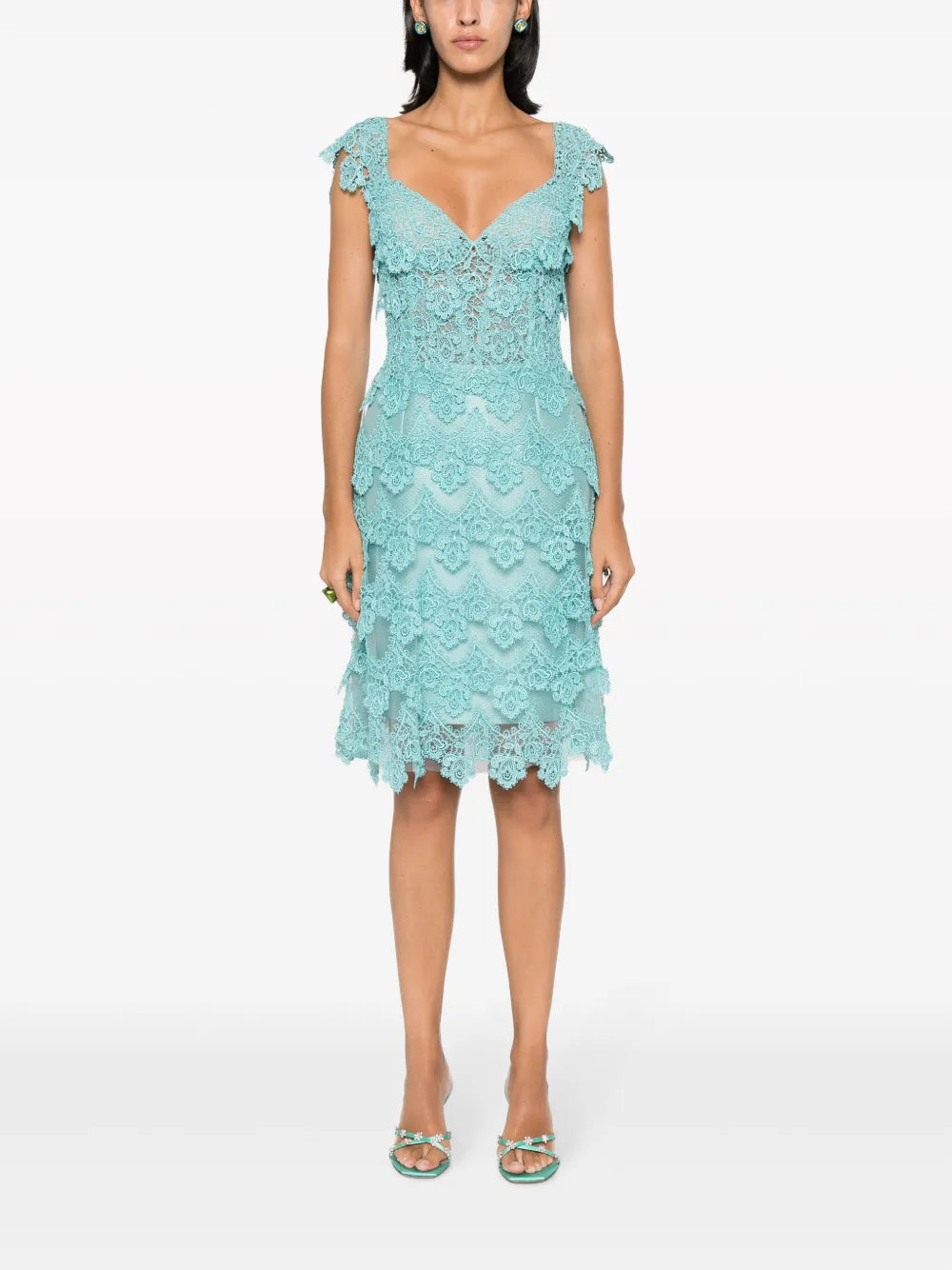 Guipure Lace Panel Semi-Sheer Midi Dress