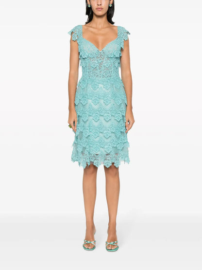 Guipure Lace Panel Semi-Sheer Midi Dress