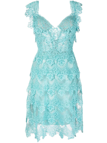 Guipure Lace Panel Semi-Sheer Midi Dress