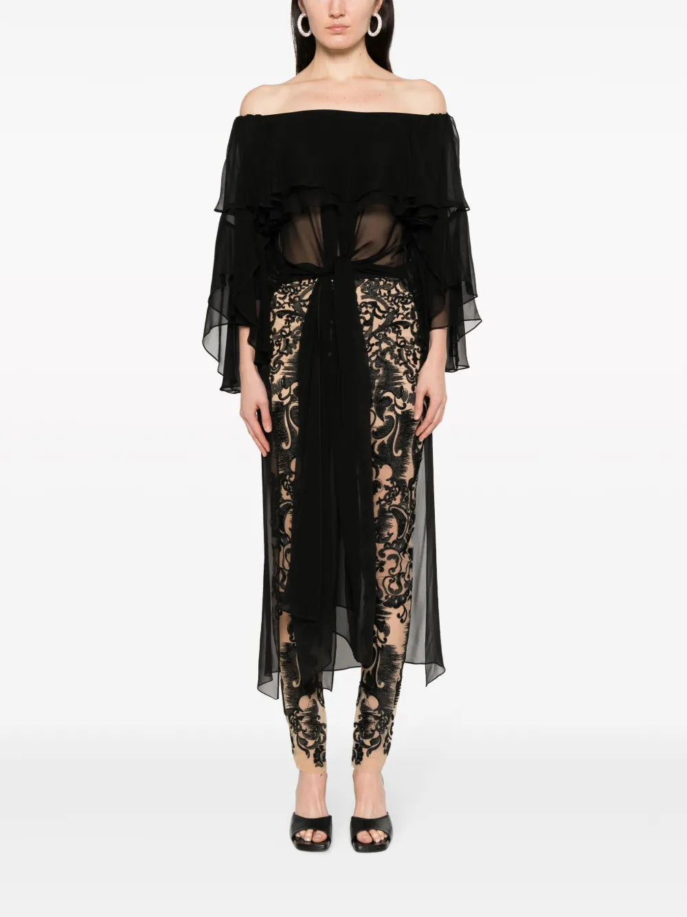 Bardot Neckline Sheer Long Top