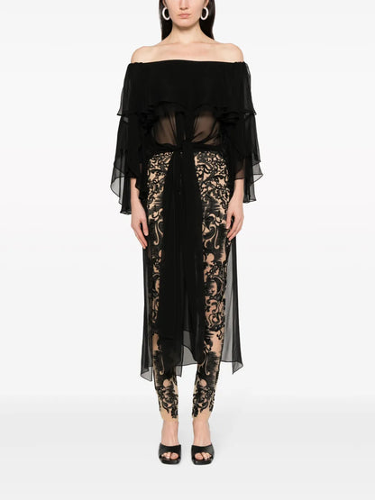 Bardot Neckline Sheer Long Top