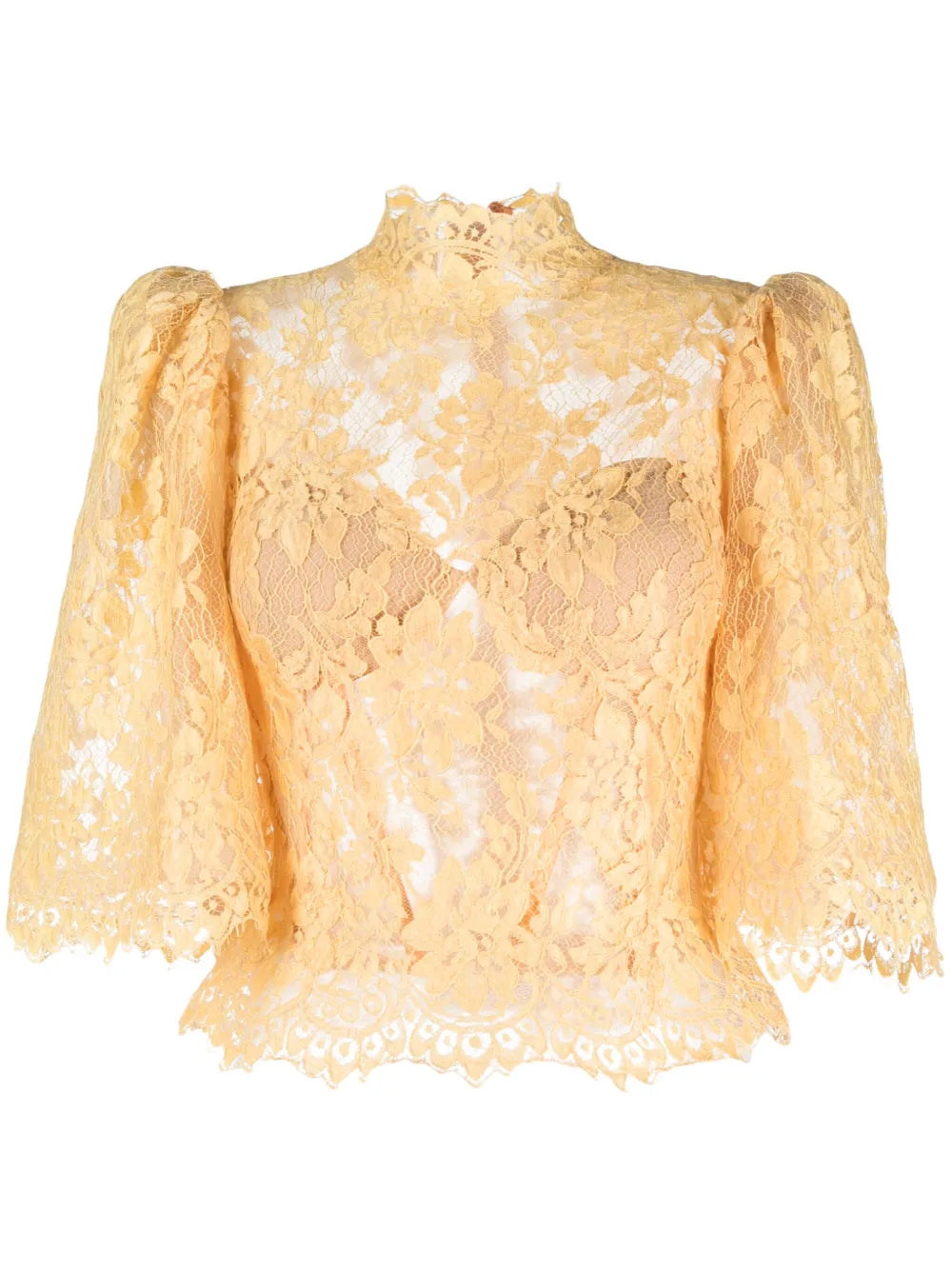 Floral-Lace Puff-Sleeve Top