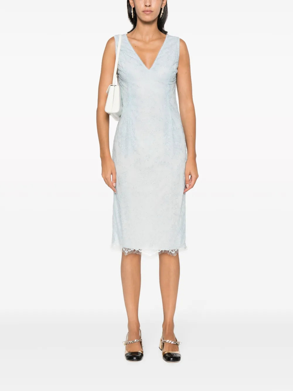Chantilly Lace V-Neck Midi Dress