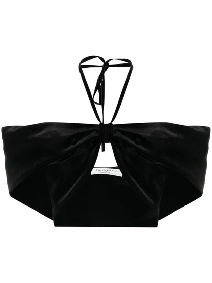 Velvet-Effect Halterneck Cropped Top