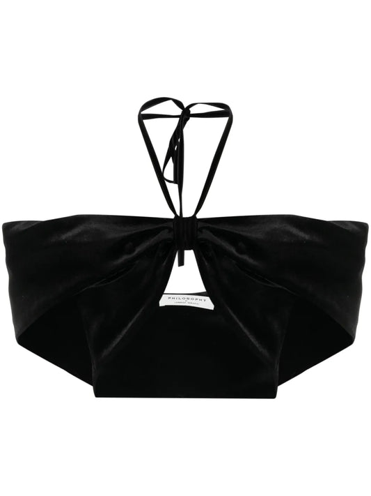 Velvet-Effect Halterneck Cropped Top