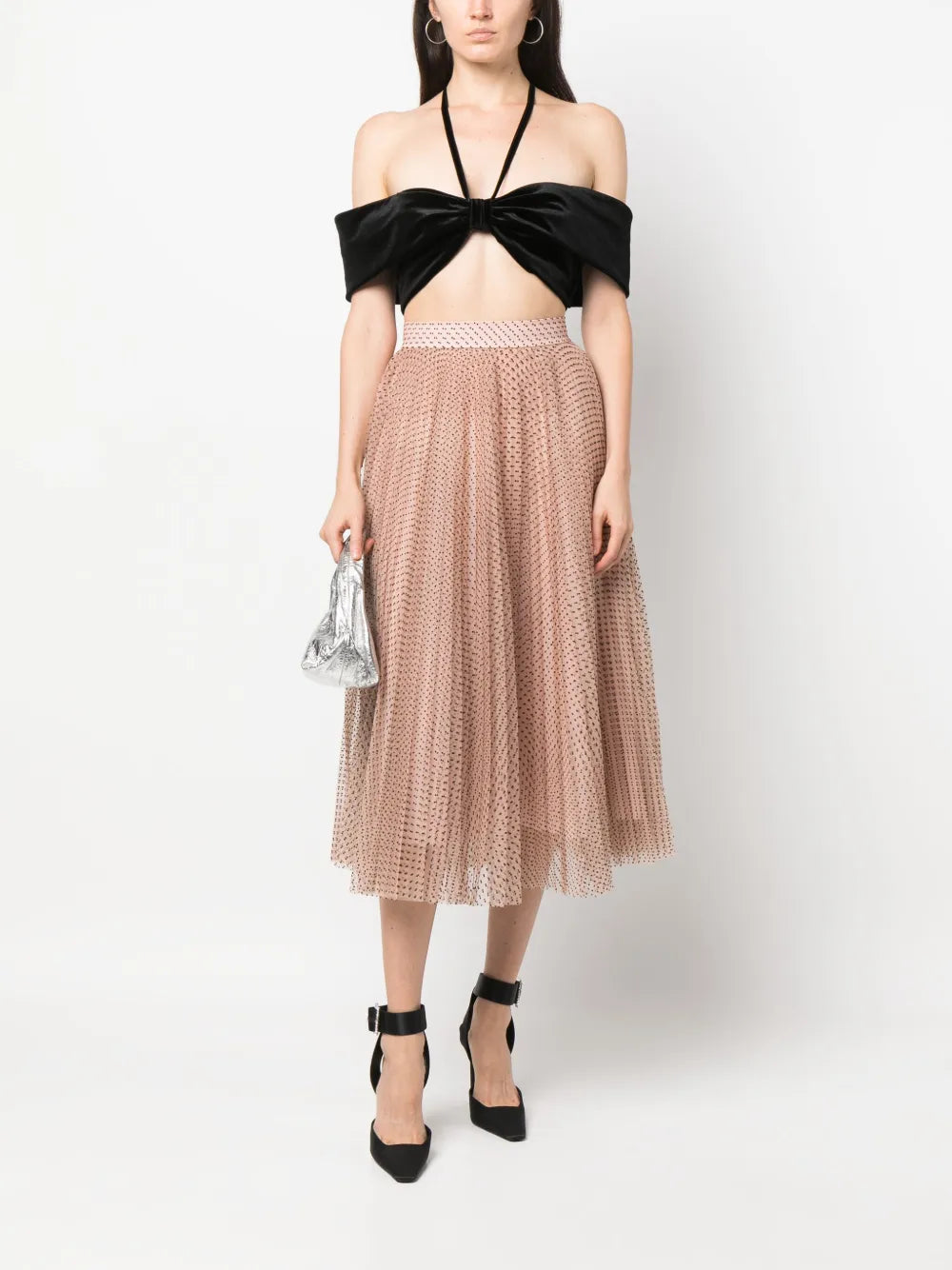 Velvet-Effect Halterneck Cropped Top