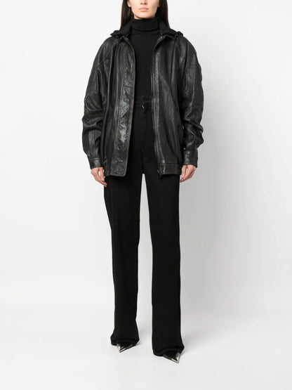 Batumi Drawstring-Hood Leather Jacket