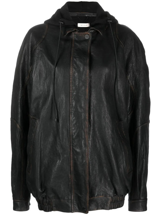 Batumi Drawstring-Hood Leather Jacket
