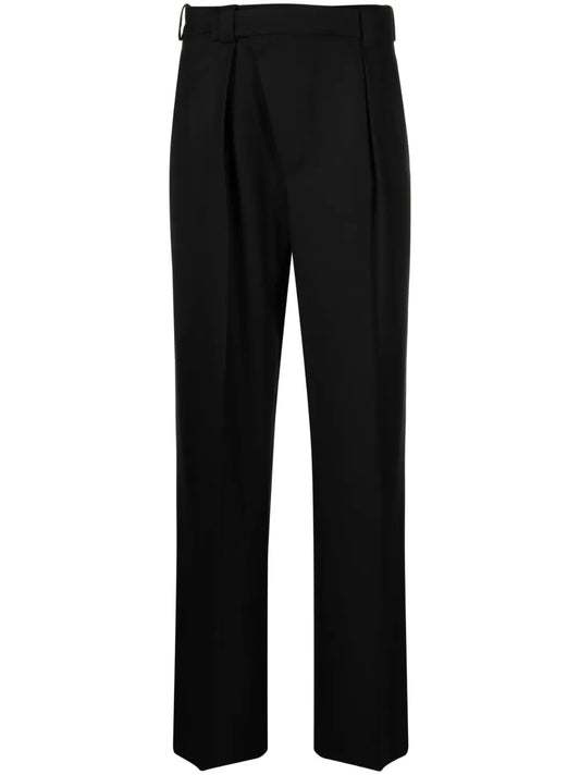 Pleated Wool Wrap Trousers