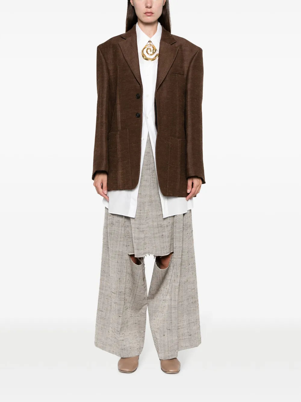 Distressed Wide-Leg Trousers