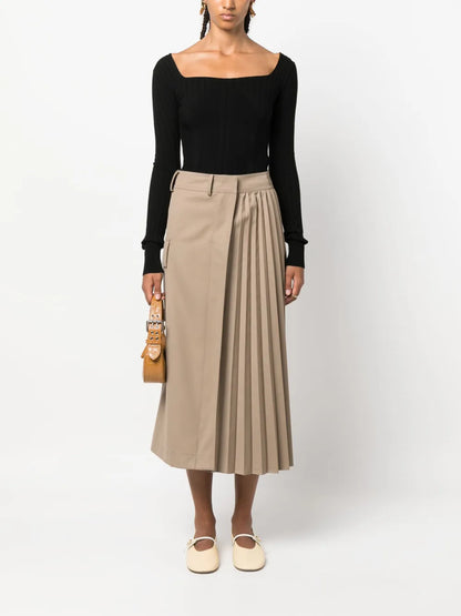 Panelled Ribbed-Knit Long-Sleeve Top