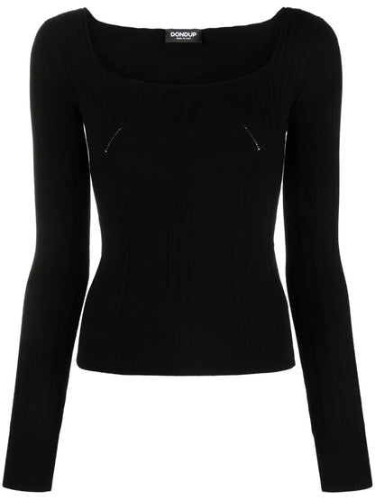 Panelled Ribbed-Knit Long-Sleeve Top
