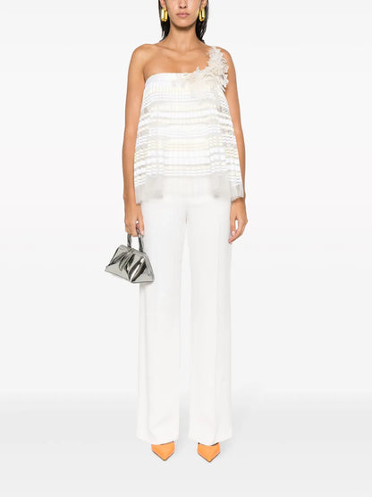 Floral-Appliqué Pleated Top
