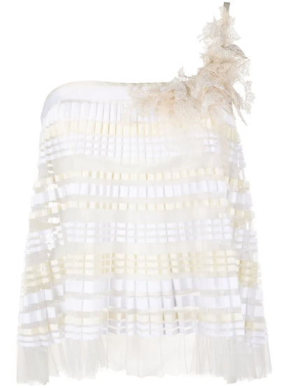 Floral-Appliqué Pleated Top