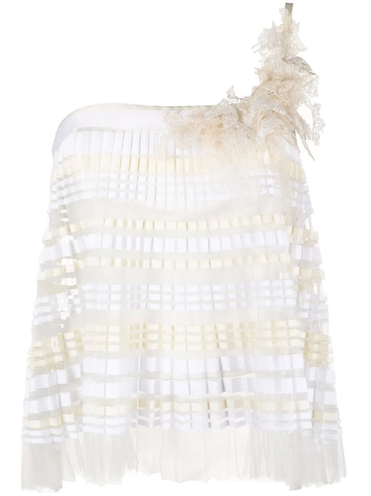 Floral-Appliqué Pleated Top