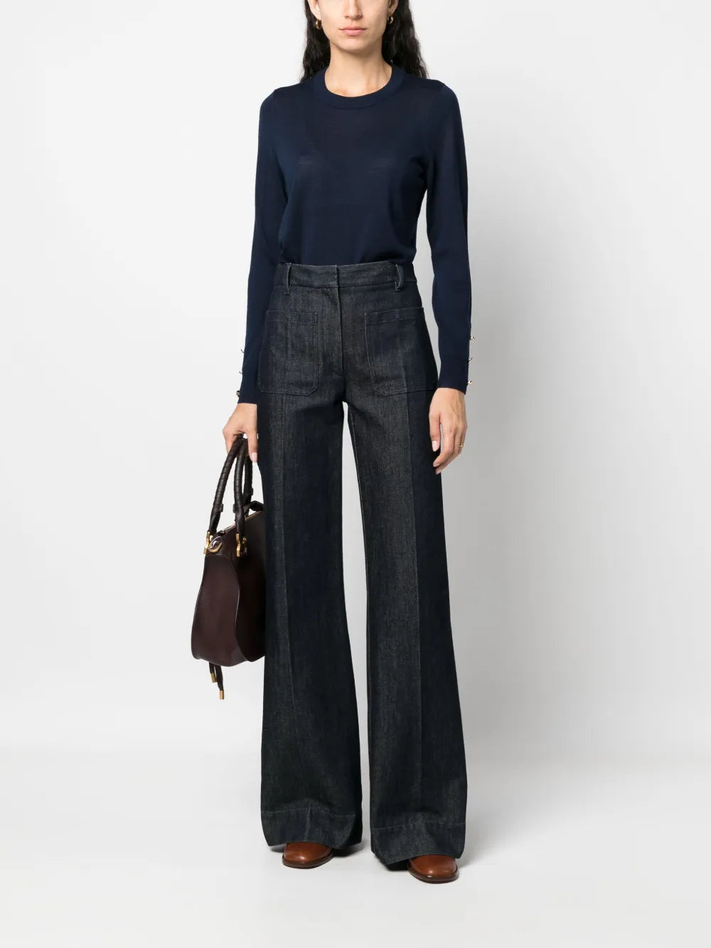 Button-Fastening Cuff Knit Jumper