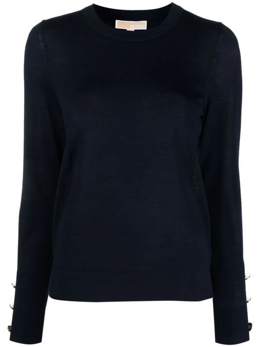 Button-Fastening Cuff Knit Jumper
