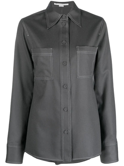 Pointed-Collar Flannel Shirt