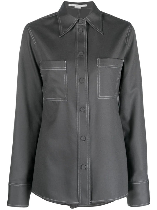 Pointed-Collar Flannel Shirt