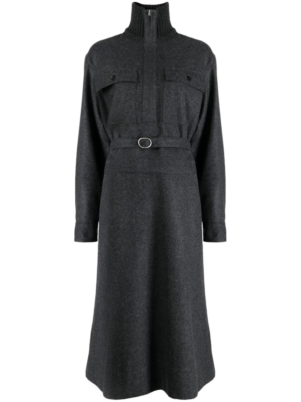 Long-Sleeve Belted Midi Shirtdress