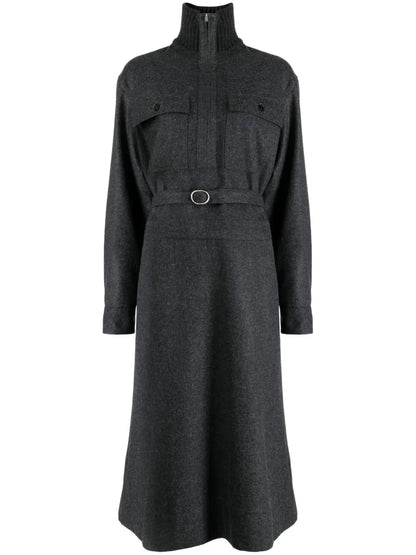 Long-Sleeve Belted Midi Shirtdress