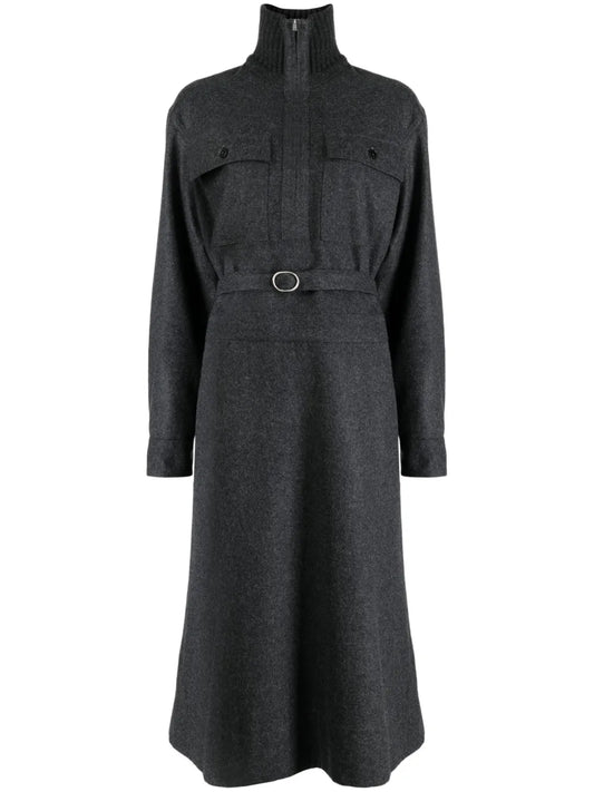 Long-Sleeve Belted Midi Shirtdress