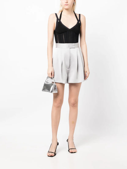 Pleated High-Waisted Shorts