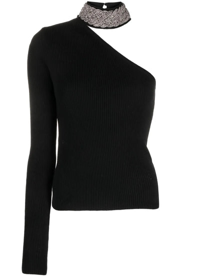 Rhinestone-Embellished One-Shoulder Top