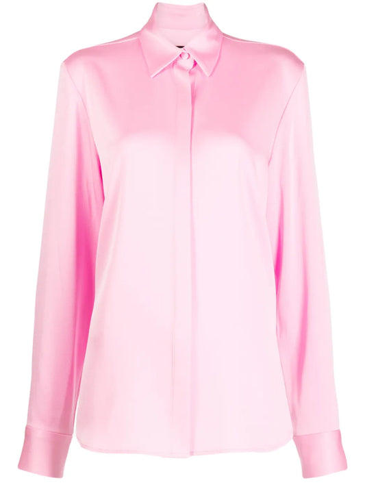 Satin-Finish Button-Down Shirt
