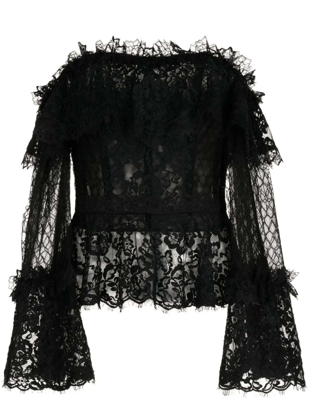 Off-Shoulder Floral-Lace Peplum Blouse