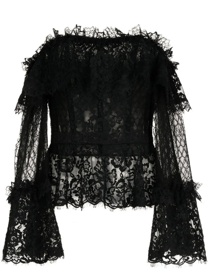 Off-Shoulder Floral-Lace Peplum Blouse