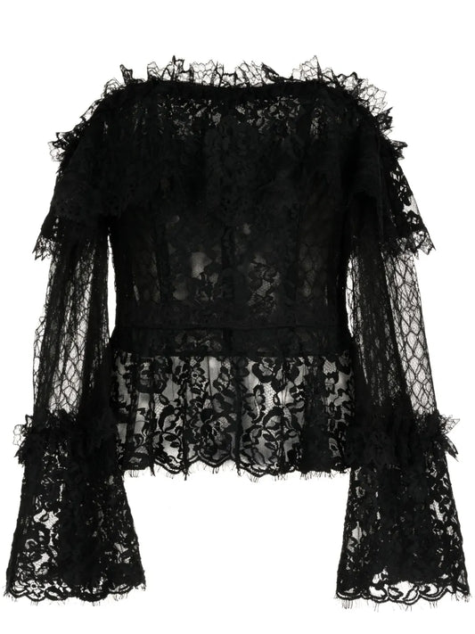 Off-Shoulder Floral-Lace Peplum Blouse