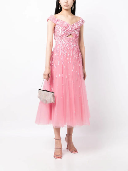 Off-Shoulder Embellished Gown