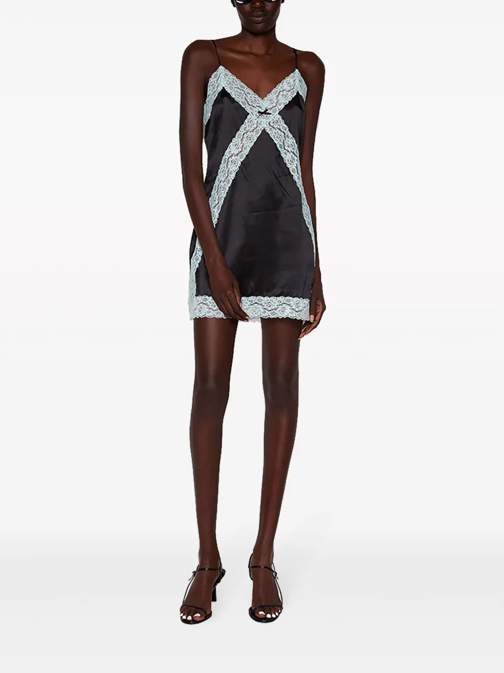 Lace-Trim Silk Minidress